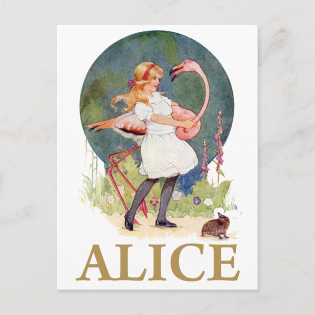 CARTE POSTALE ALICE ET LE FLAMANT ROSE ROSE JOUENT DE LA CROQUET (Devant)