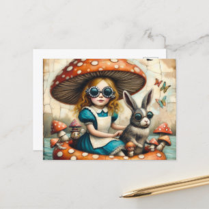 Carte Postale Alice et le lapin en voyage en flottant