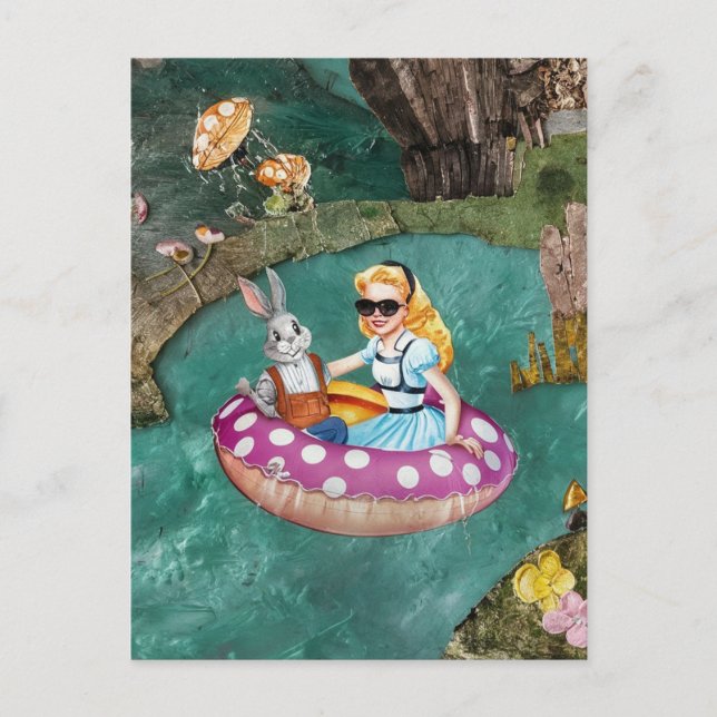 Carte Postale Alice et le lapin gris art de collage rétro (Devant)