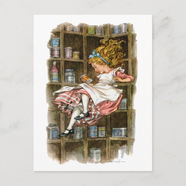 Carte Postale Alice flotte en bas du terrier de lapin (Devant)