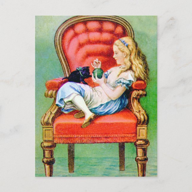 Carte Postale Alice & Her Cat Dinah dans la chaise Big Red Velve (Devant)