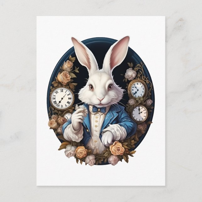 Carte Postale Alice lapin blanc dans Wonderland Montres et rose (Devant)