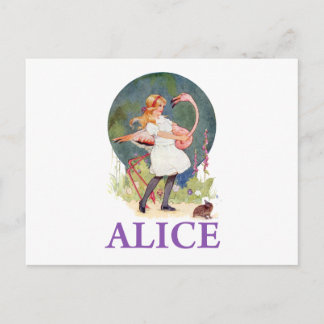 CARTE POSTALE ALICE SE PRÉPARE À JOUER FLAMANT ROSE CROQUET