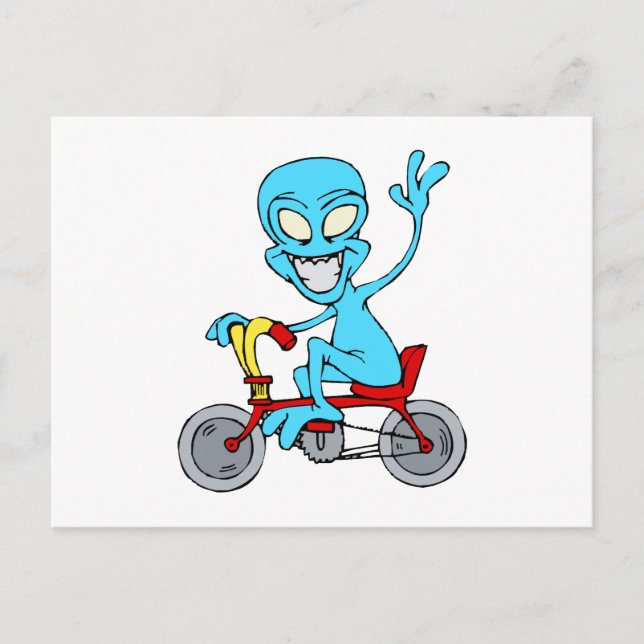 Carte Postale alien à vélo minuscule (Devant)