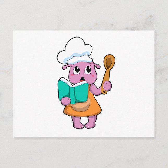 Carte Postale Alien cuisinier avec livre de cuisine (Devant)