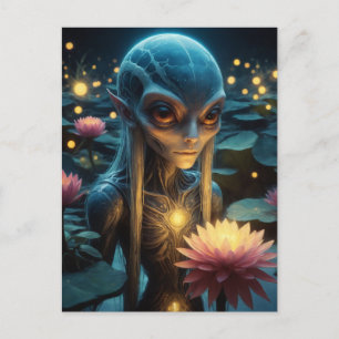 Carte Postale Alien dans un étang Lotus