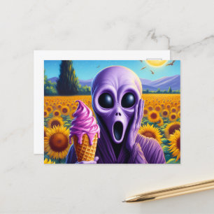 Carte Postale Alien Drôle Avec Glace Fondue Faux Van Gogh