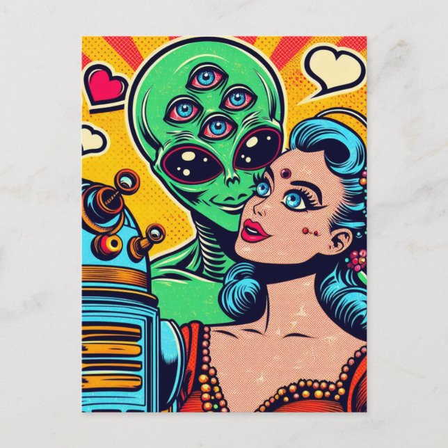 Carte Postale Alien et femme amoureuse (Devant)