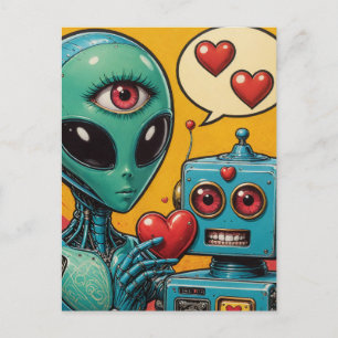 Carte Postale Alien et robot amoureux