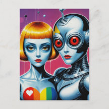 Alien et robot amoureux Arc-en-ciel