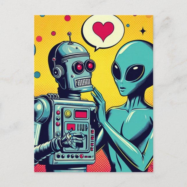 Carte Postale Alien et robot dans l'amour (Devant)