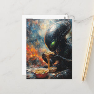 Carte Postale Alien Mangeant des nouilles