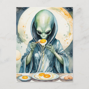 Carte Postale Alien Manger des oeufs