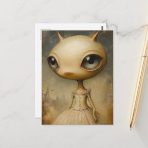 Carte Postale Alien Mignon Avec De Grands Yeux Fantastique