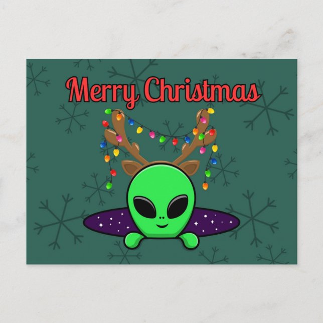Carte postale Alien OVNI "Joyeux Noël" (Devant)