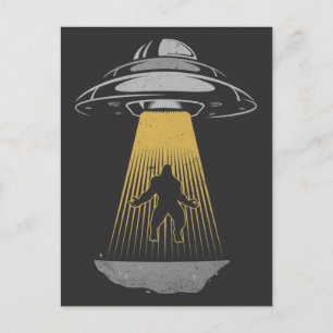 Carte Postale Alien UFO rétro enlèvement Bigfoot vaisseau spatia