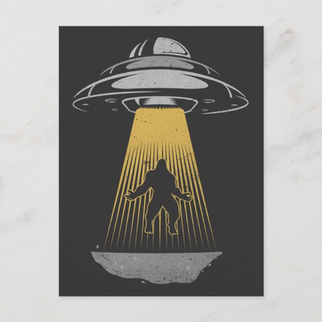 Carte Postale Alien UFO rétro enlèvement Bigfoot vaisseau spatia (Devant)