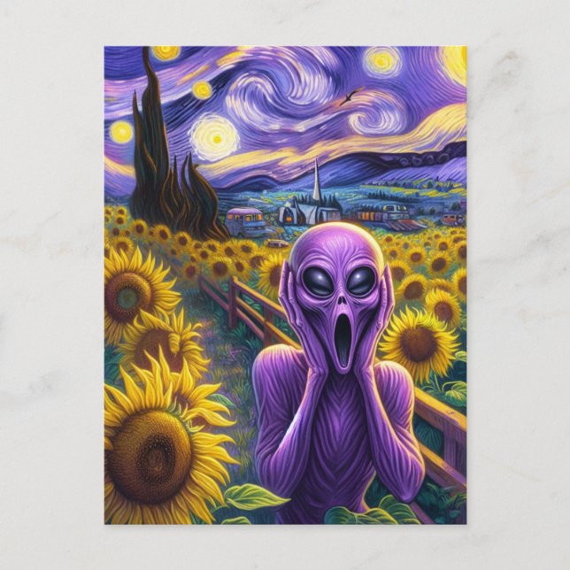 Carte Postale Alien violet hurlant Sunflowers Faux Van Gogh (Devant)