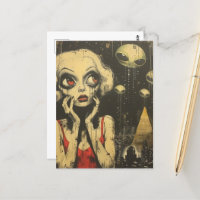 Aliens et femme en robe rouge Imaginaire scifi