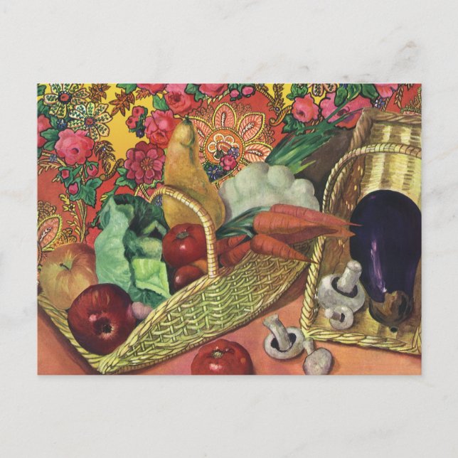 Carte Postale Alimentation Biologique, Légumes de jardin, Fleurs (Devant)