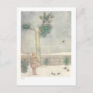 Carte Postale Alimenter les oiseaux en janvier Illustration Vint