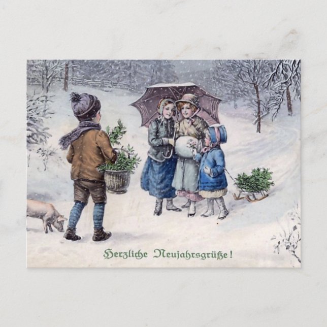 Carte Postale Allemand Vintage "Herzliche Neujahrsgrusse" (Devant)