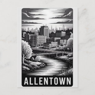 Carte Postale Allentown Pennsylvanie Skyline Noir Blanc Gravure
