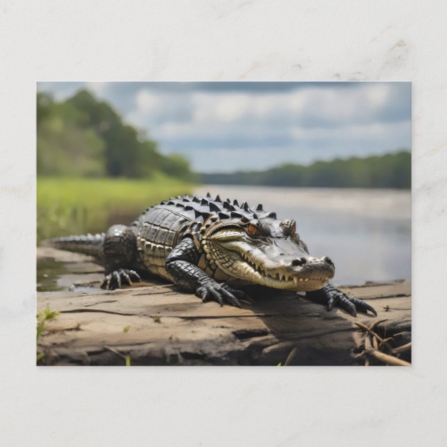 Carte Postale Alligator américain sur la terre ferme la nuit ple (Devant)