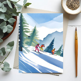 Carte Postale Allons Skiing | Aquarelle d'hiver