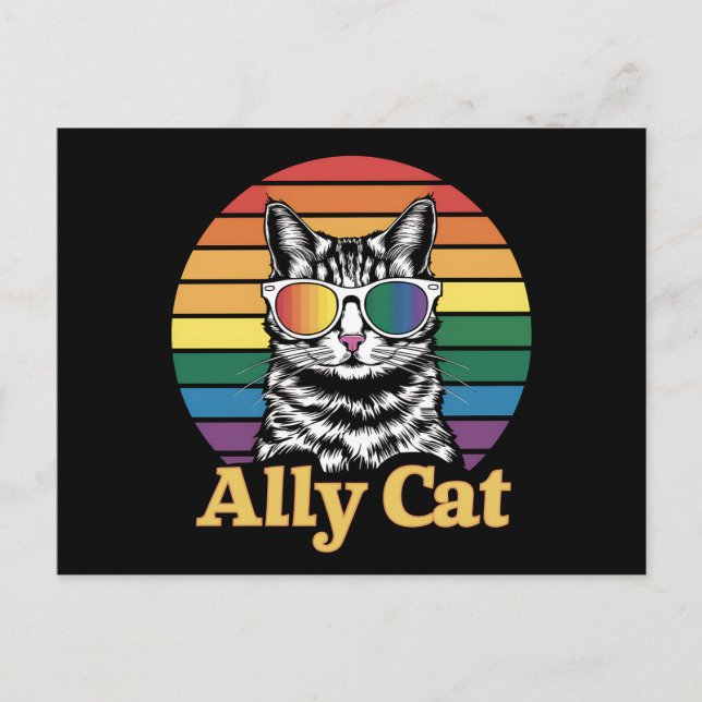 Carte Postale Ally Cat LGBT Rainbow Flag LGBTQ Cadeau (Devant)