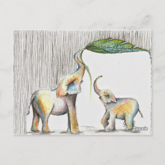 Carte Postale Almofada Bébé et maman Aquarelle Eléphante