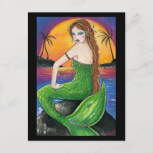 Carte Postale Aloha Hawaiian Sirène Coucher de soleil