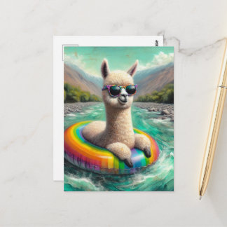 Carte Postale Alpaca Adorable lors d'une balade en radeau