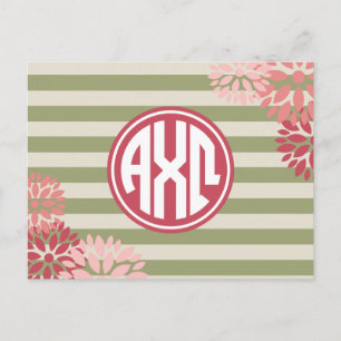 Carte Postale Alpha Chi Omega Motif Rayure Monogramme