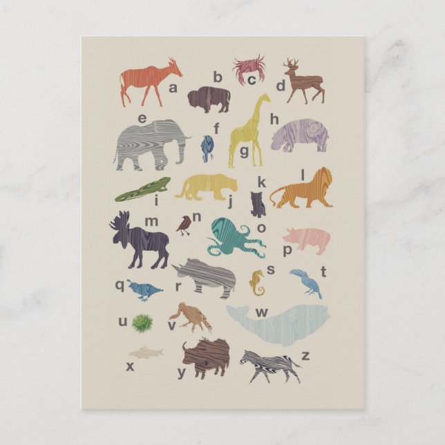 Carte postale Alphabet animal (Devant)