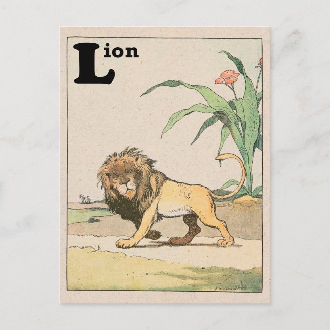 Carte Postale Alphabet Animal Lion de la Jungle (Devant)