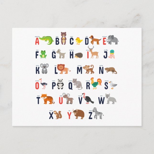 Carte Postale Alphabet Animaux - super mignon ! (Devant)