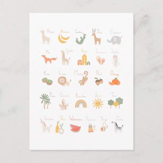 Carte Postale Alphabet d'aquarelle pour enfant mignon (Devant)