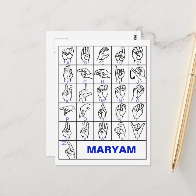 Carte Postale Alphabet de Langue des Signes Américaine, ASL Sour (Devant/Arrière en situation)
