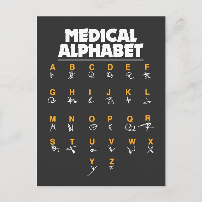 Carte Postale Alphabet Médicale Pour Médecins Infirmières Chimis (Devant)