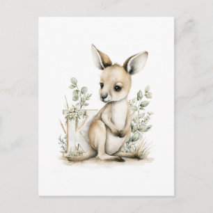 Carte Postale Alphabet mignon Animaux Bébés Aquarelle Kangourou