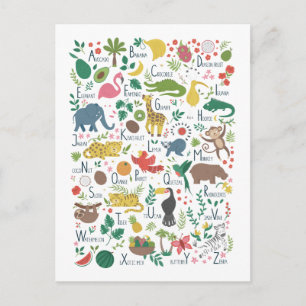 Carte Postale Alphabet tropical pour enfants