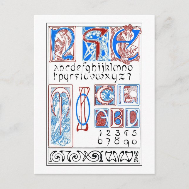 Carte Postale Alphabets Art Nouveau, Mucha (Devant)