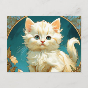 Carte Postale Alphonse Mucha Art Nouveau Chat Blanc