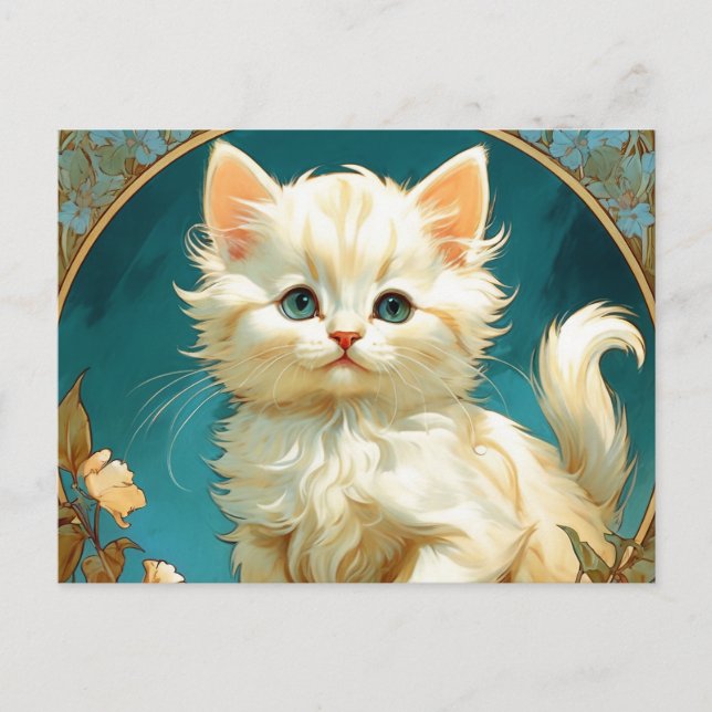Carte Postale Alphonse Mucha Art Nouveau Chat Blanc (Devant)