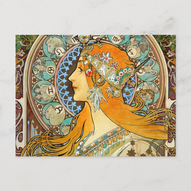 Carte Postale Alphonse Mucha Art Nouveau Zodiac (Devant)