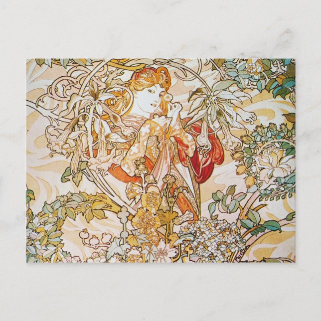 Carte Postale Alphonse Mucha - Femme Avec Marguerite (Devant)