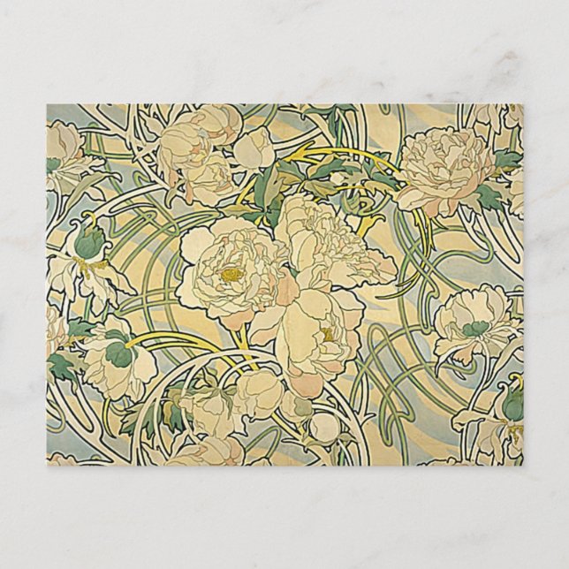 Carte Postale Alphonse Mucha - Fleurs (Devant)