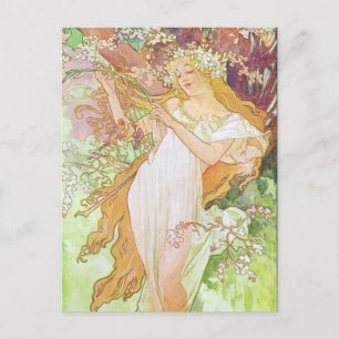 Carte Postale Alphonse Mucha Girl In Garden Art Nouveau Artwork