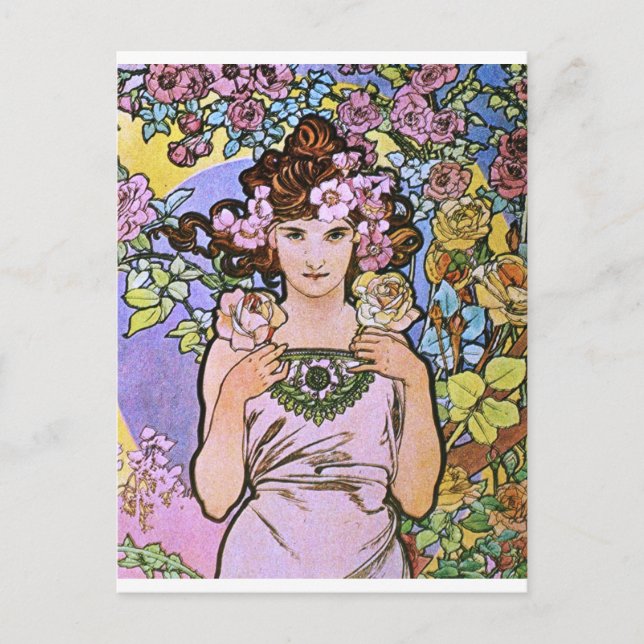 Carte Postale Alphonse Mucha. La Rose/Rose, 1897 (Devant)
